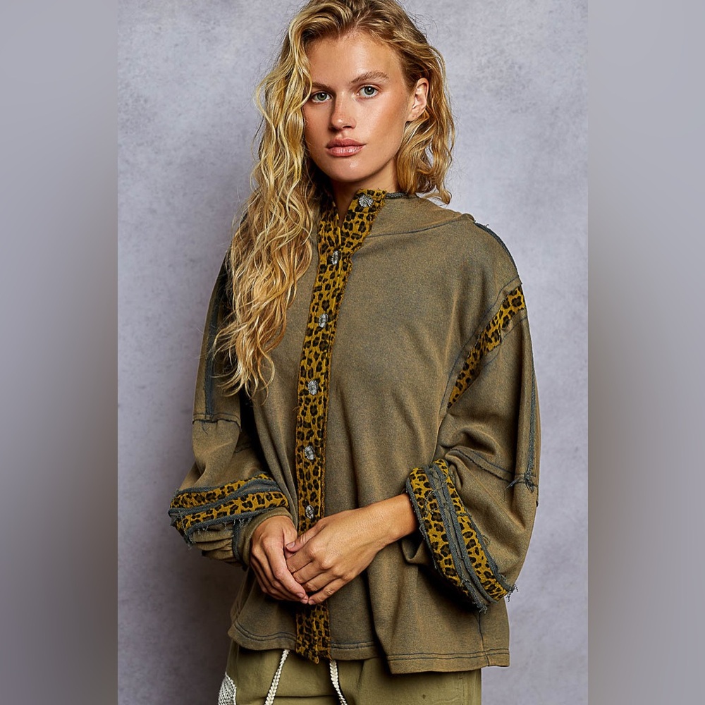 PT46  New POL Olive and Leopard Oversized Jacket
